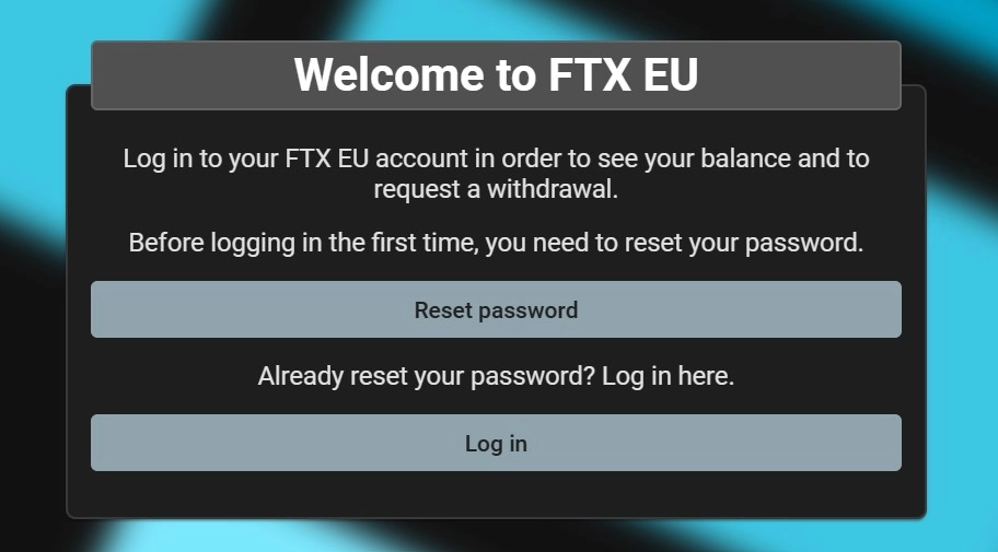 A screenshot of the newly launched website to withdraw funds from FTX EU