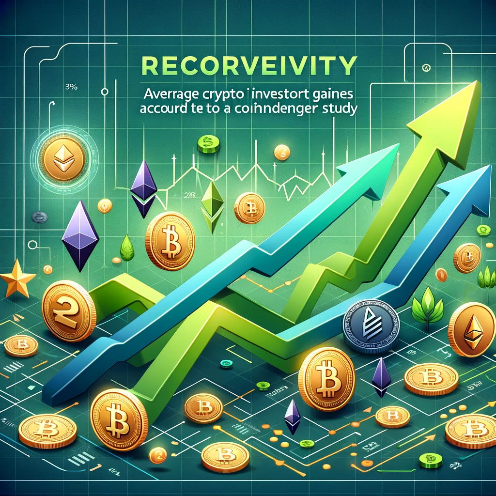 DALL·E 2024 02 07 16.57.46 Create a digital illustration that reflects the recovery of average crypto investor gains in 2023 according to a CoinLedger study. The design should v
