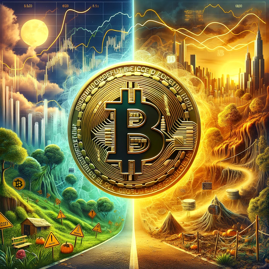 DALL·E 2024 02 15 13.06.19 A visually striking image representing the concept of Bitcoin reaching the 50000 milestone. The image features a large golden Bitcoin symbol in the
