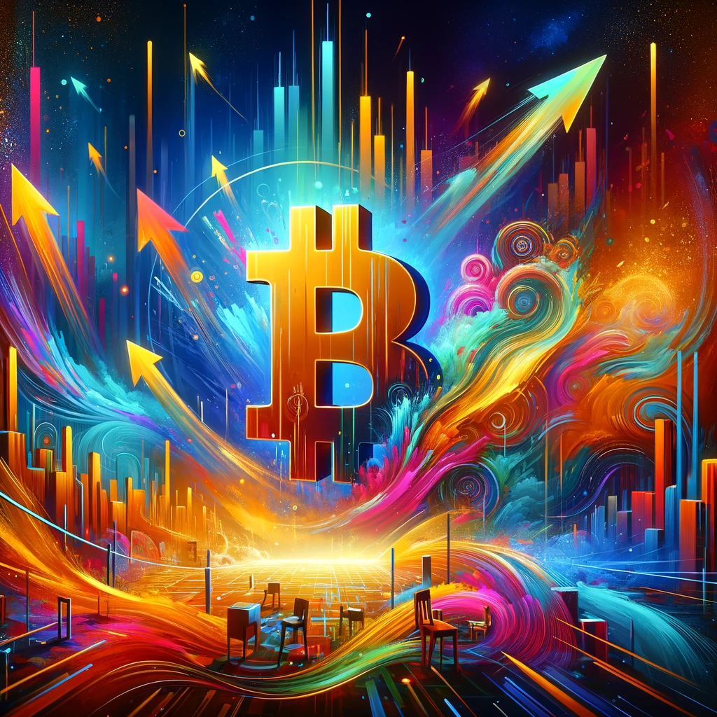 DALL·E 2024 02 21 16.33.08 Imagine a vibrant and abstract representation of the cryptocurrency markets excitement focusing on a significant Bitcoin options expiry event. Use b