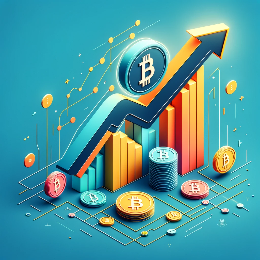 DALL·E 2024 02 23 13.34.46 Design a minimalistic but colored image that embodies the concept of Bitcoin Exchange Traded Funds ETFs with a focus on the significant investment i