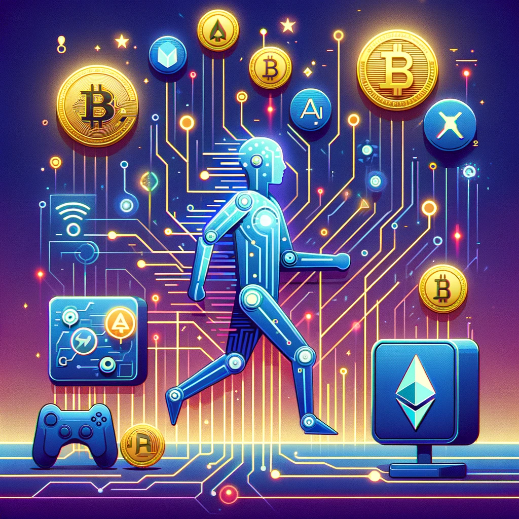 DALL·E 2024 03 11 18.12.54 Design a minimalistic image that encapsulates the significant growth of the GameFi market and the rally of AI related cryptocurrency tokens. The image