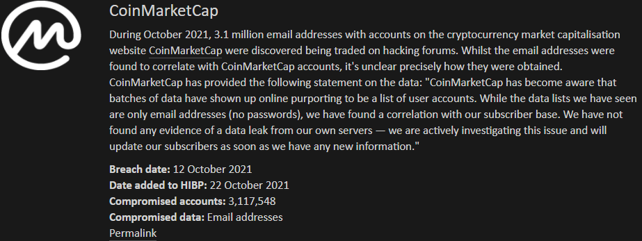 Informația raportată despre atacul cibernetic asupra CoinMarketCap