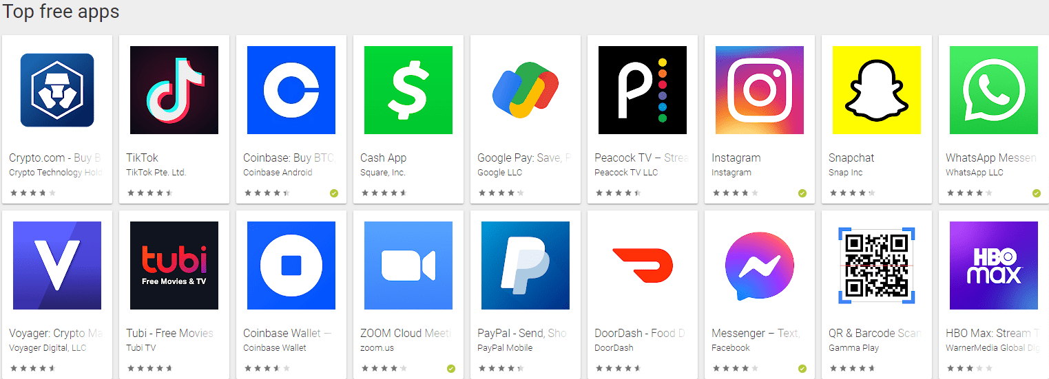 Clasamentul aplicațiilor gratis de pe Google Play în Statele Unite